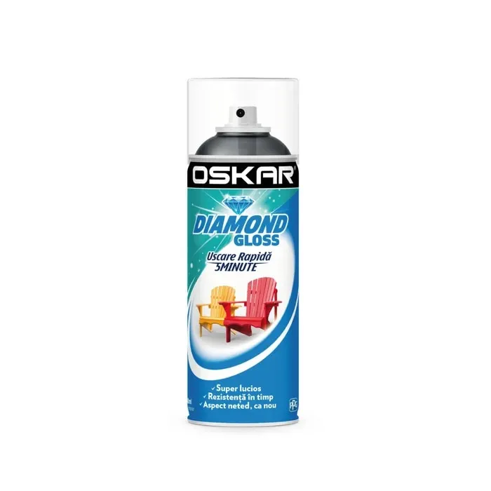 Spray vopsea lemn / metal, Oskar Diamond Gloss, gri granit, interior / exterior, 400 ml