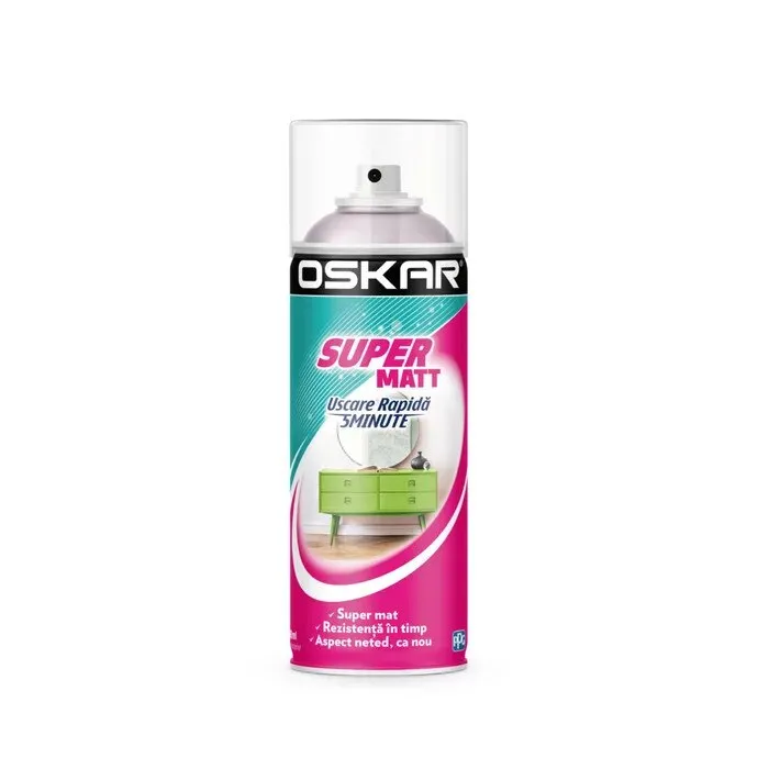 Spray vopsea lemn / metal, Oskar Super Matt, alb, interior / exterior, 400 ml