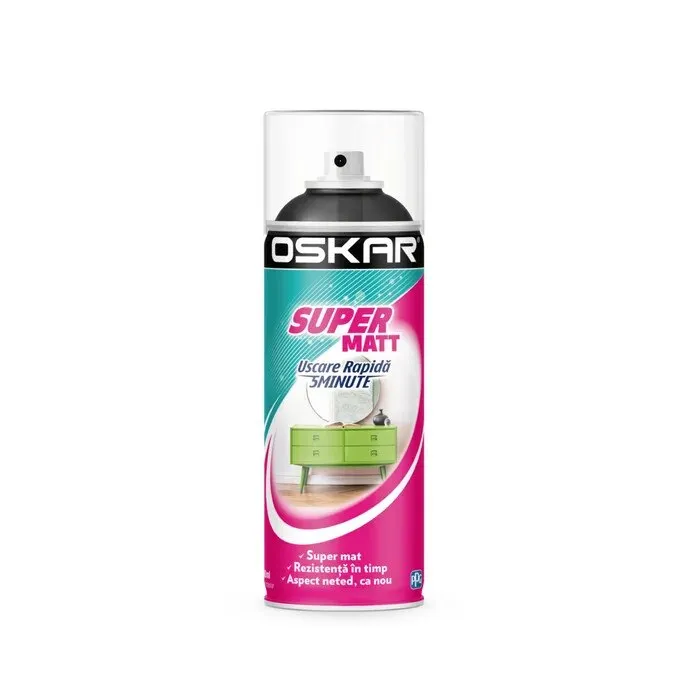 Spray vopsea lemn / metal, Oskar Super Matt, negru, interior / exterior, 400 ml