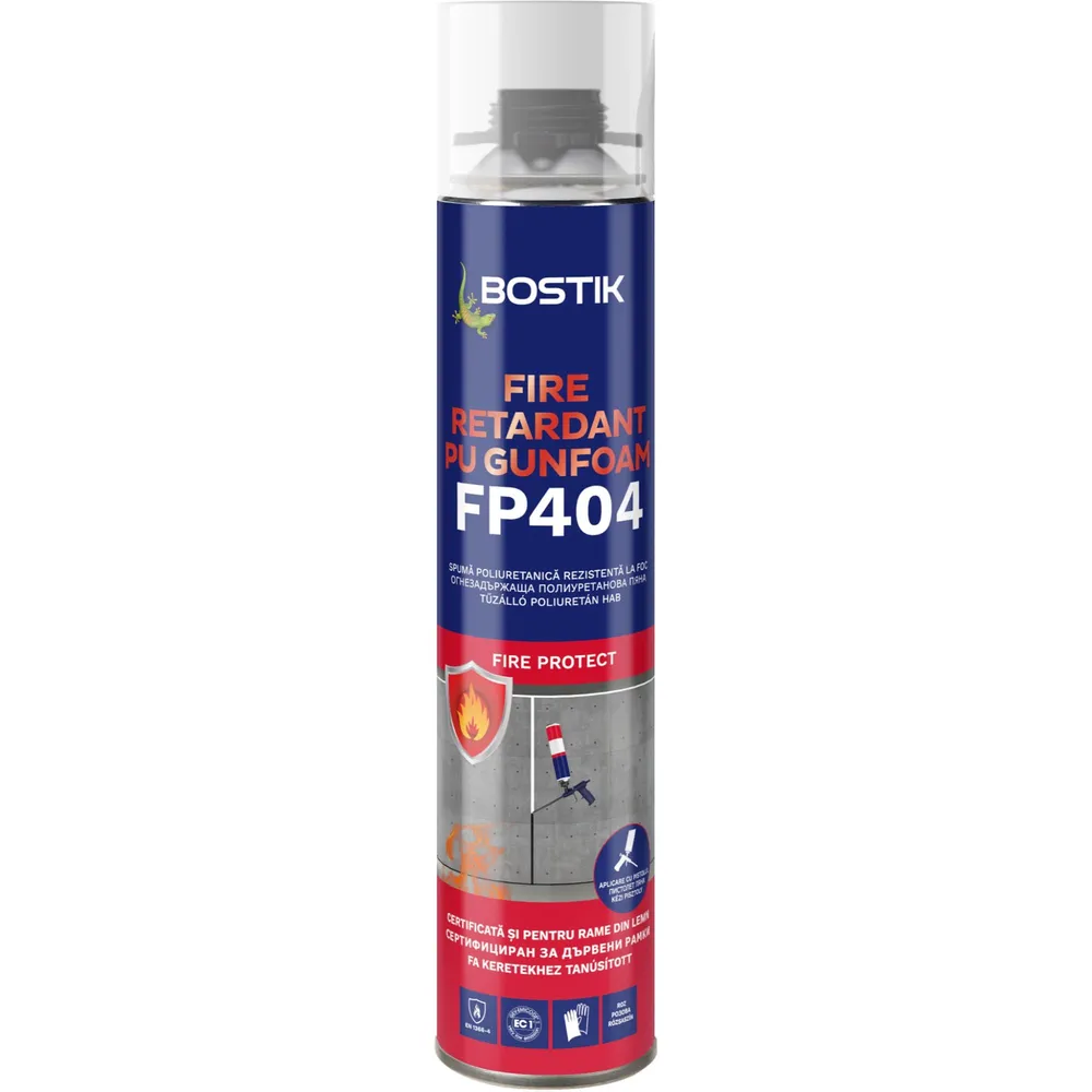 Spuma poliuretanica Bostik FP 404, pentru protectie la foc, aplicare cu pistol, roz, 750 ml