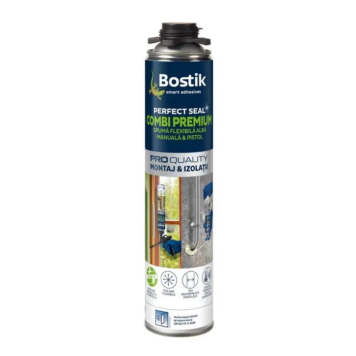 Spuma poliuretanica pentru montaj si izolatii, cu aplicare manuala / cu pistol, Bostik Combi Premium, 750 ml