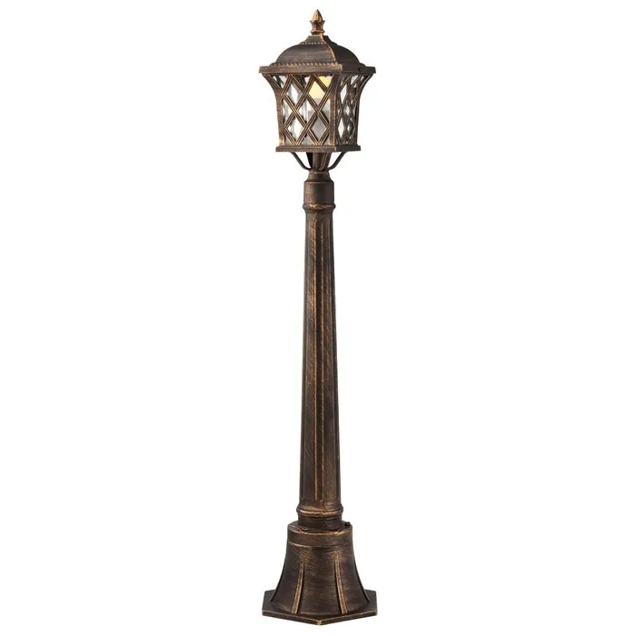 Stalp de iluminat ornamental Bremen 9961, 1 x E27, H 98 cm, finisaj maro cu patina aurie, clasic