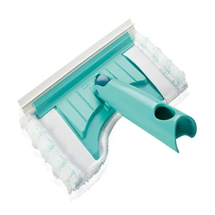 Stergator geamuri, Leifheit Flexi, alb+turcoaz, 23x17x23cm, set cu laveta si racleta