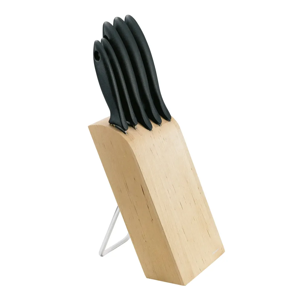 Suport cutite Fiskars Essential, otel inoxidabil, bloc lemn + 5 cutite