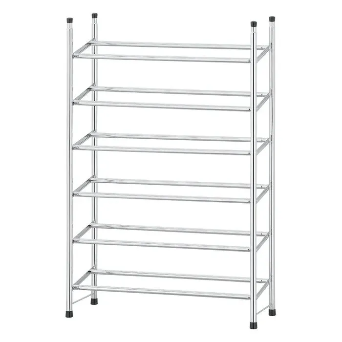 Suport pantofi, 6 rafturi, crom, 65-116.5x23x94cm