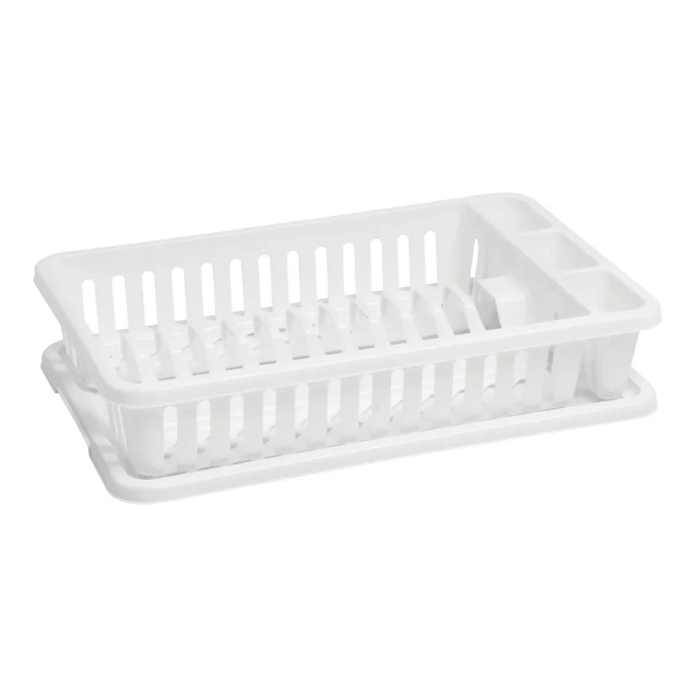 Suport pentru uscare vase Curver, cu tava, alb, plastic, 26.5 x 42 x 8.8 cm