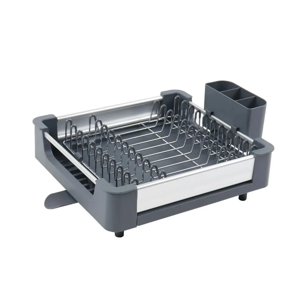 Suport pentru vase extensibil, aluminiu si plastic, gri, 33.5x31cm (max 54x31cm)