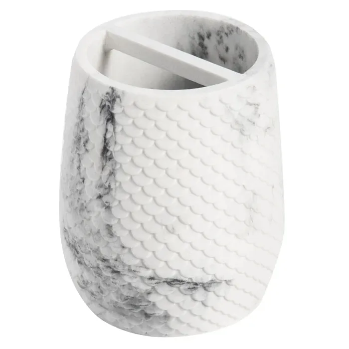 Suport periute dinti, Kadda White Fish BPO-4248B, polirasina, alb + gri, 7.5 x 7.5 x 10.5 cm