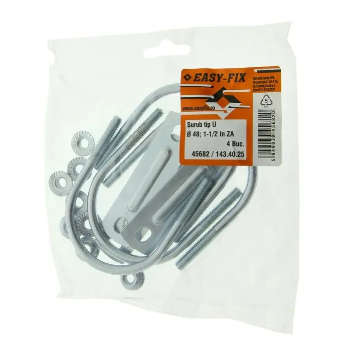 Surub tip U, din otel, 6 x 67 mm, pentru fixarea tevilor de 1 - 1/2 inch, set 4 bucati