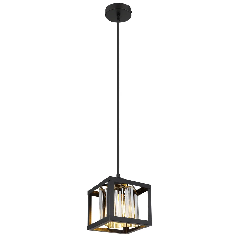 Suspensie Mathilde 15697H, 1 x E27, cu cristale din sticla fumuriu, negru, modern