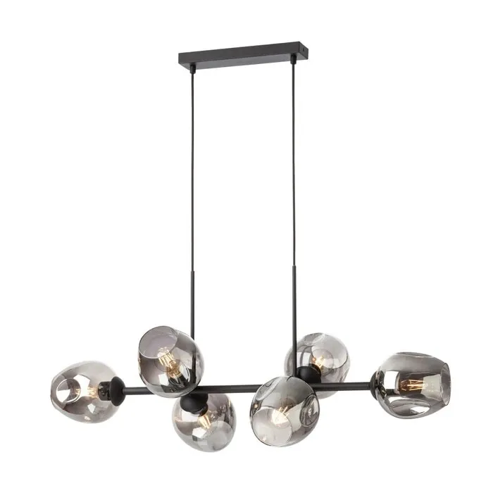 Suspensie Pierce BK 01-2620, 6 x E27, negru + fumuriu, modern