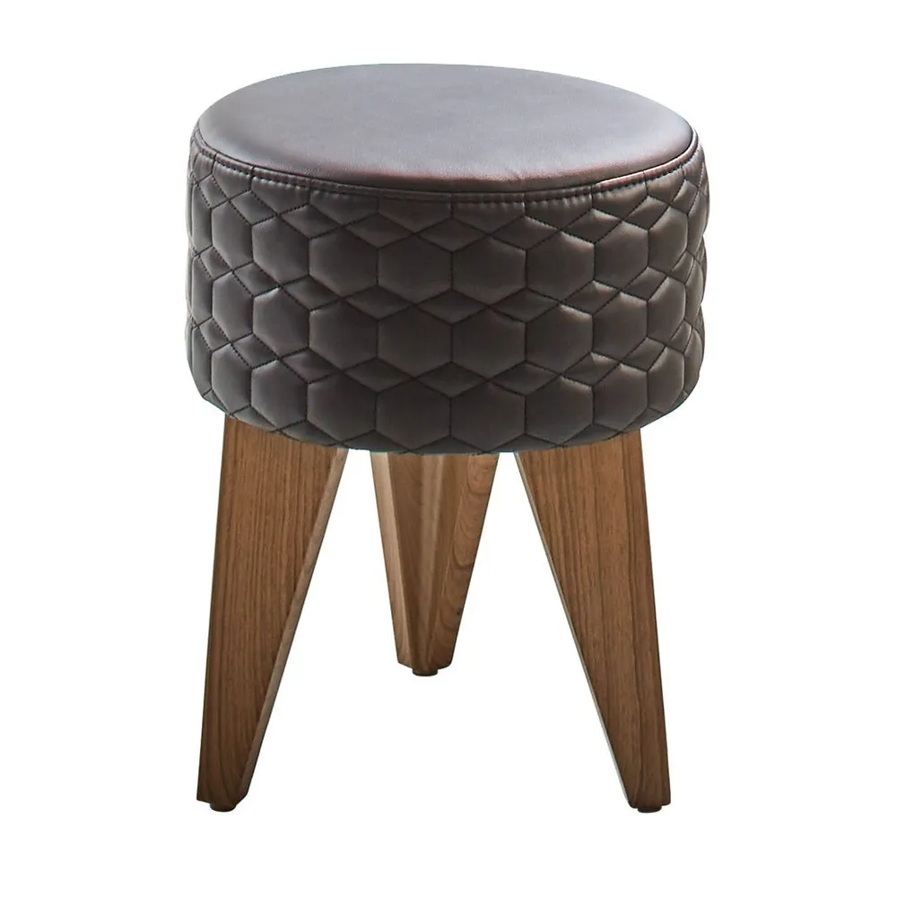 Taburet YANA fix, rotund, imitatie piele neagra, 35.5 x 35.5 x 46 cm