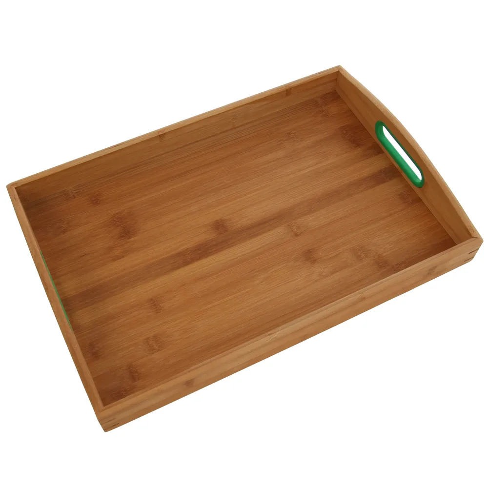 Tava dreptunghiulara pentru servire, din bambus, T1001-L, 48.5 x 33 x 7 cm