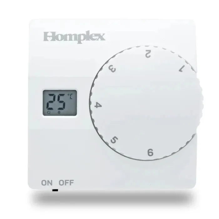 Termostat de ambient pentru centrala, wireless, Homplex 816 RF, 2 x AA, 230 V, afisaj digital, IP42, alb