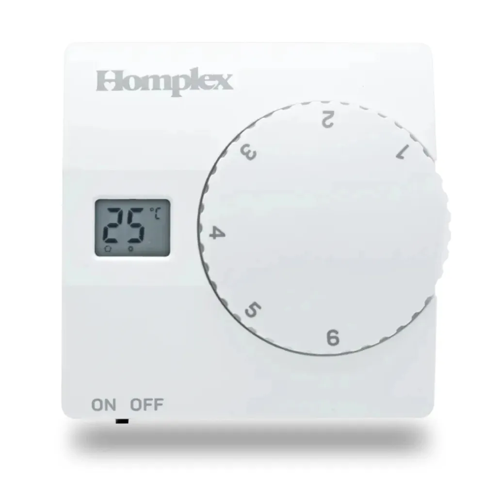 Termostat de ambient pentru centrala, wireless, Homplex 816 RF, 2 x AA, 230 V, afisaj digital, IP42, alb