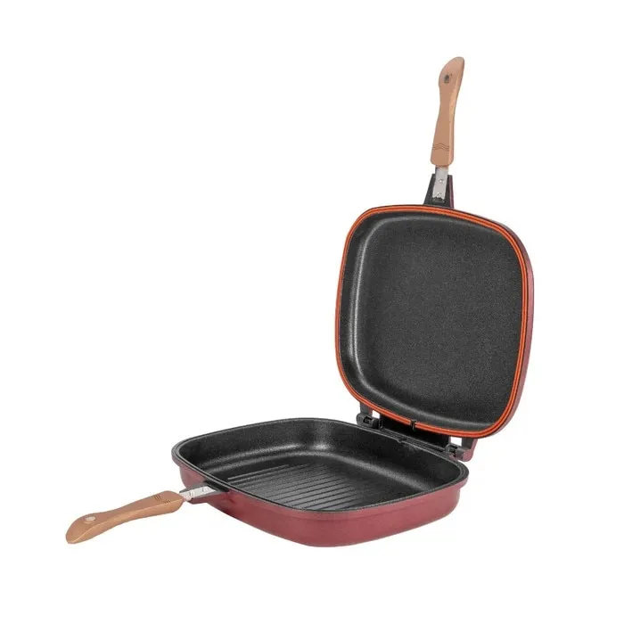 Tigaie grill dublu Neoklein Cherry, aluminiu, rosu, 36 cm
