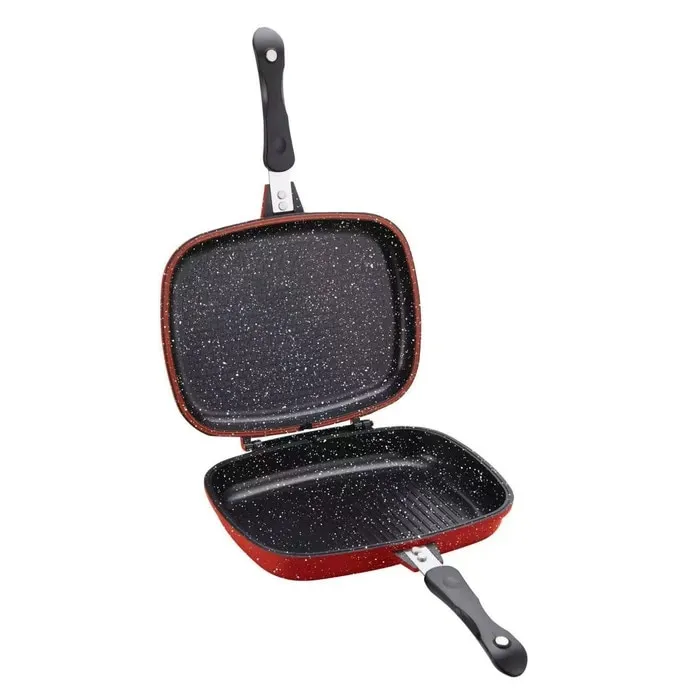 Tigaie grill dublu SMJP-32, aluminiu, 32 x 24 cm, rosu