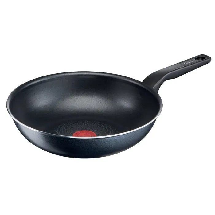 Tigaie wok Tefal XL Force C3851953, Thermo Signal, aluminiu, invelis antiaderent, negru, 28 cm