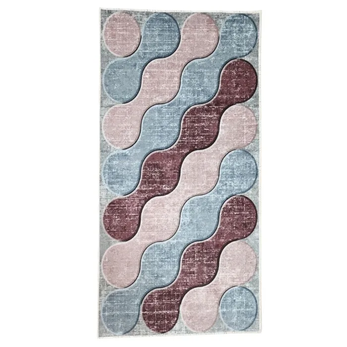 Traversa Brillant BYD 65584, 80 x 160 cm, poliester, albastru + roz + maro, dreptunghiulara