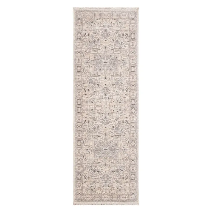 Traversa Oriental Weavers Sakura 55001-C4E-J, 80 x 250 cm, poliester, bej + crem + gri, dreptunghiulara