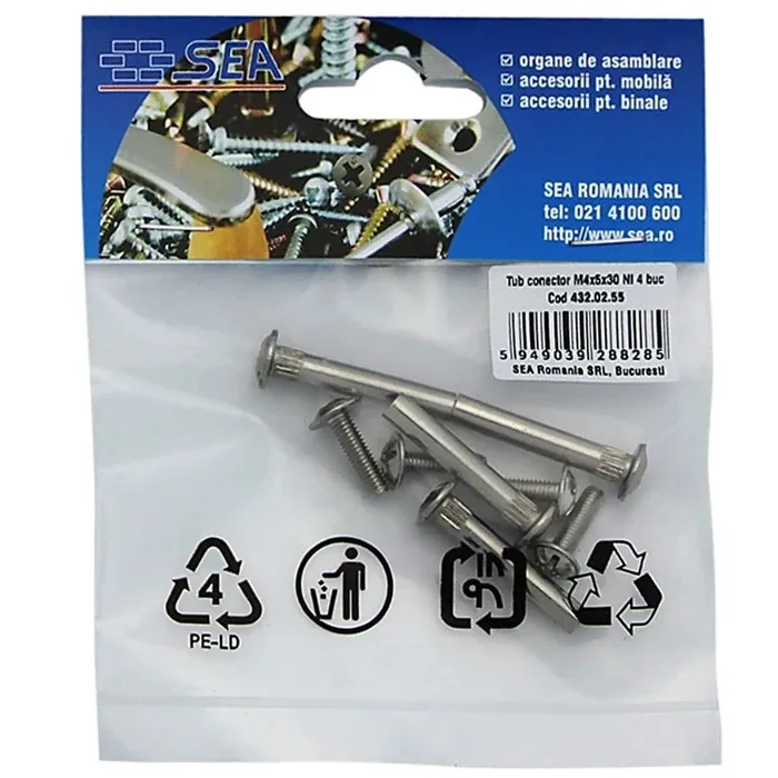 Tub conector + surub, M 4 x 5 x 30 mm, set 4 bucati