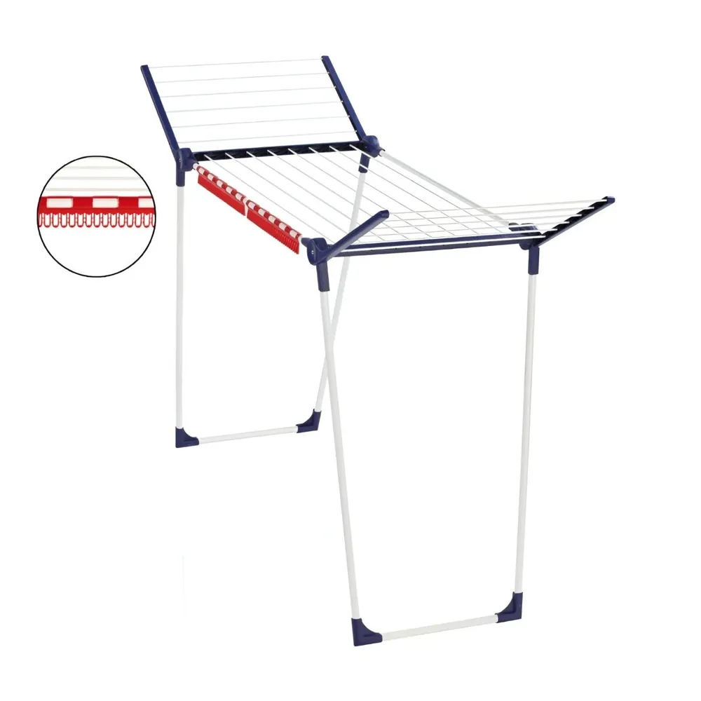 Uscator rufe Leifheit Pegasus 150 Slim, cu suport pentru sosete, alb + albastru, metal + plastic, 1570 x 870 x 550 mm, 15 m