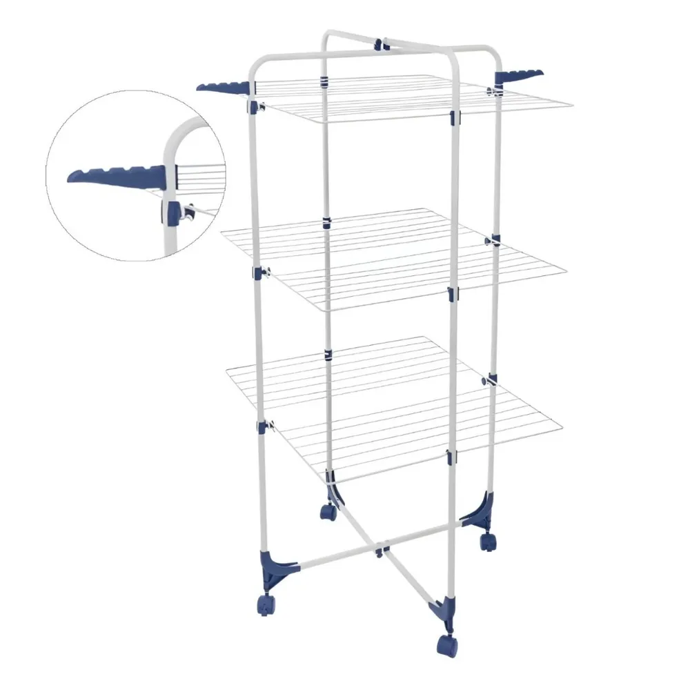 Uscator rufe vertical Casa Si Athletic Tower 3, cu suport pentru umerase, alb + albastru, otel + plastic, 650 x 710 x 1360 mm