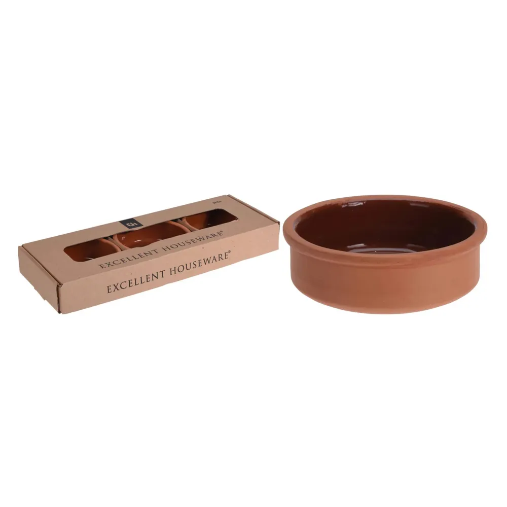 Vas termorezistent Ramekin 384000010, teracota, rotund, maro, 12 x 4 cm, set 3 piese