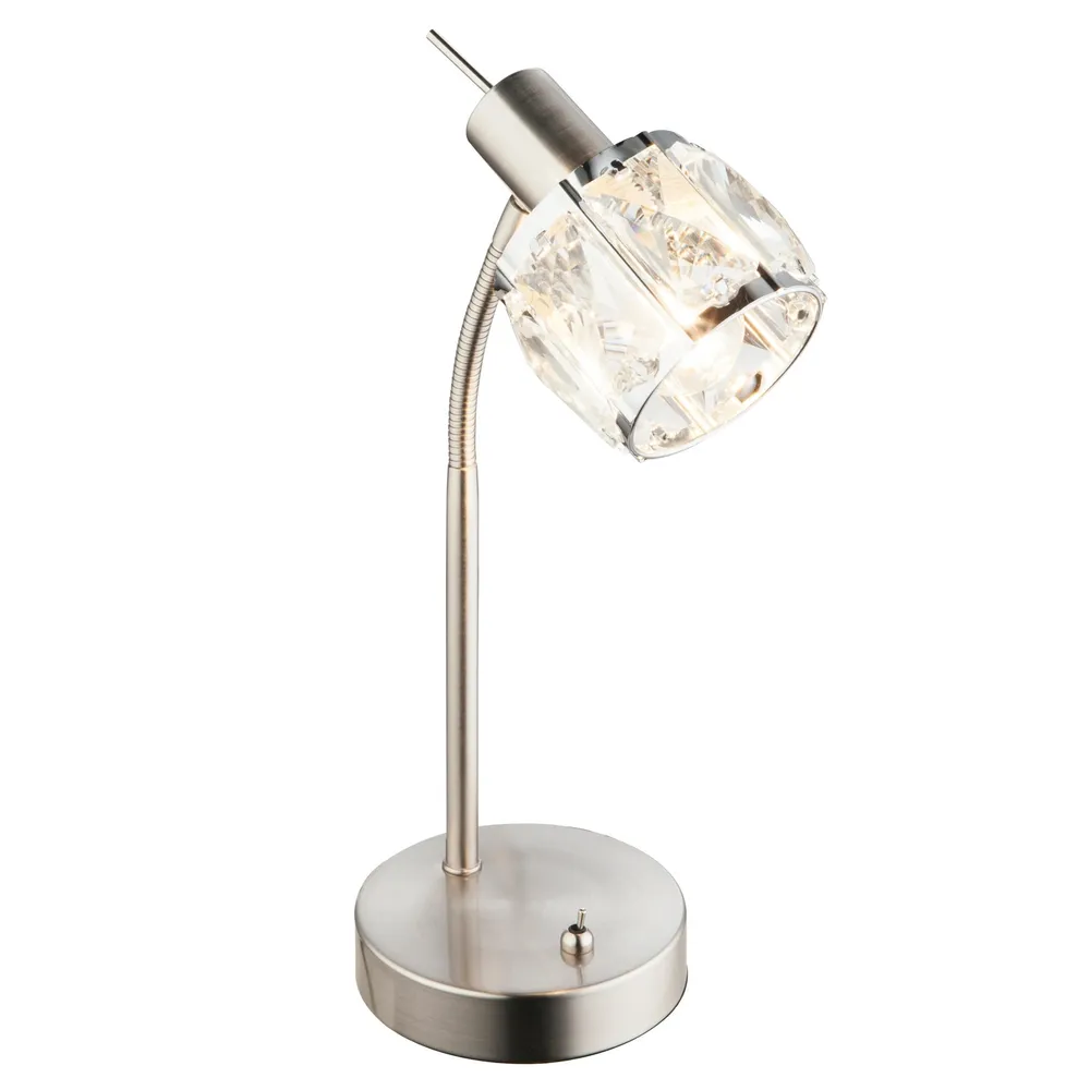 Veioza Kris CH 54356-1T, 1 x E14, nichel mat + decoratiuni din sticla transparenta, modern