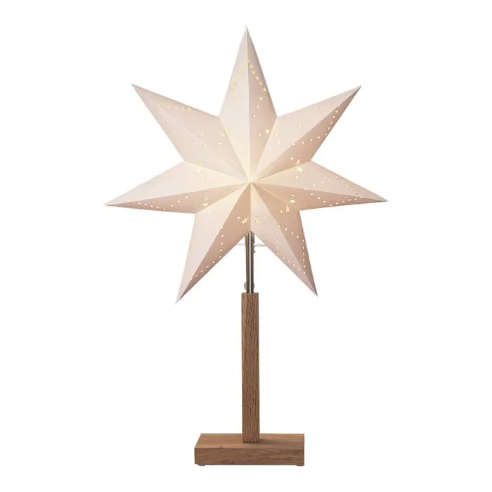 Veioza stea luminoasa Karo 410282, 1 x E14, H 55 cm, lemn + hartie, alimentare priza