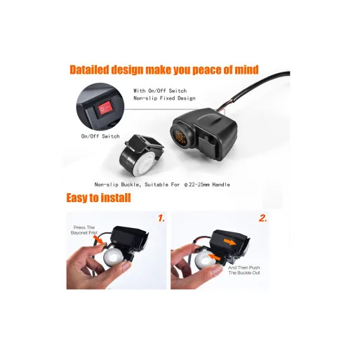 Voltmetru moto 12V cu termometru si mufa USB — imaginea 3