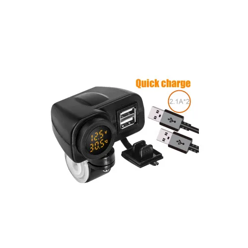 Voltmetru moto 12V cu termometru si mufa USB — imaginea 2