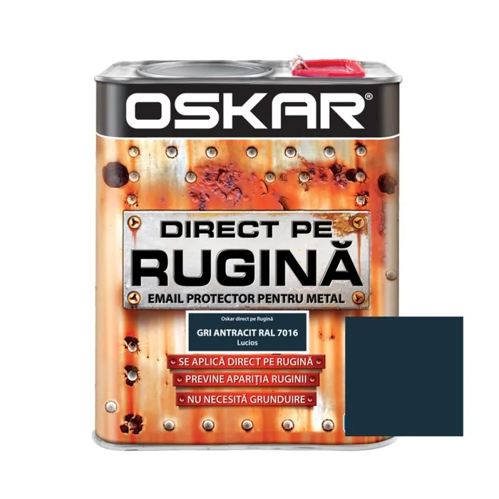 Vopsea alchidica Direct pe rugina Oskar, interior / exterior, gri antracit RAL 7016, lucios, 2.5 L