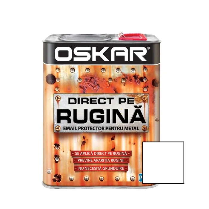 Vopsea alchidica Oskar Direct pe rugina, interior / exterior, alb lucios, 2.5 L