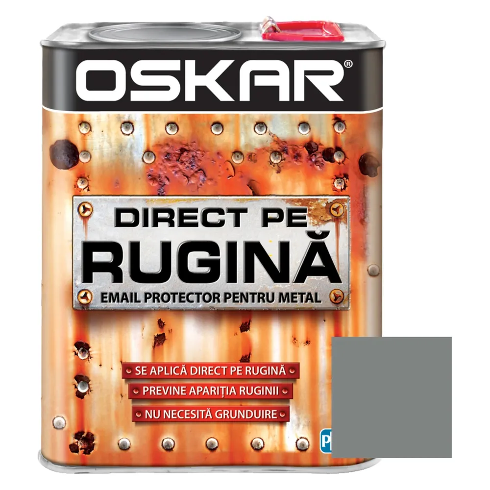 Vopsea alchidica Oskar Direct pe rugina, interior / exterior, argintiu metalizat, 2.5 L