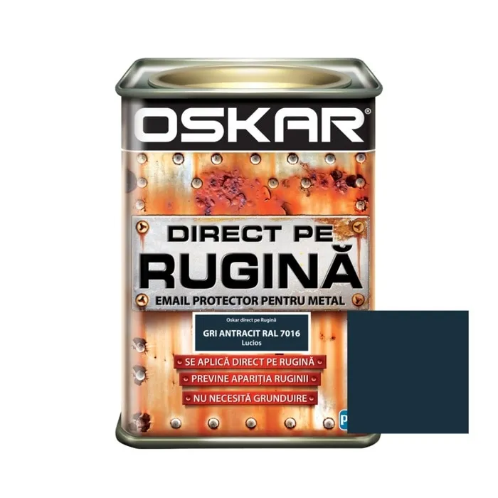Vopsea alchidica Oskar Direct pe rugina, interior / exterior, gri antracit RAL 7016, lucios, 0.5 L