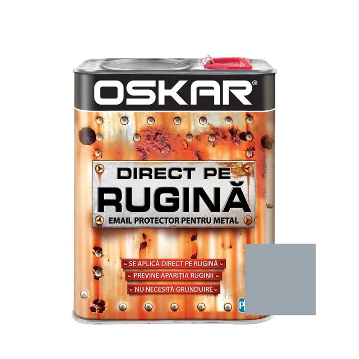 Vopsea alchidica Oskar Direct pe rugina, interior / exterior, gri lucios, 2.5 L