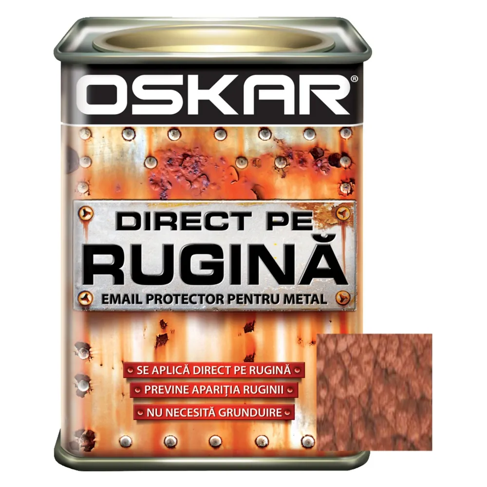 Vopsea alchidica Oskar Direct pe rugina, interior / exterior, maro ciocolatiu - lovitura de ciocan, 0.5 L