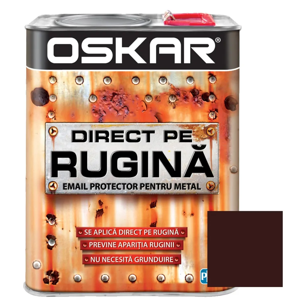 Vopsea alchidica Oskar Direct pe rugina, interior / exterior, maro ciocolatiu lucios, 2.5 L