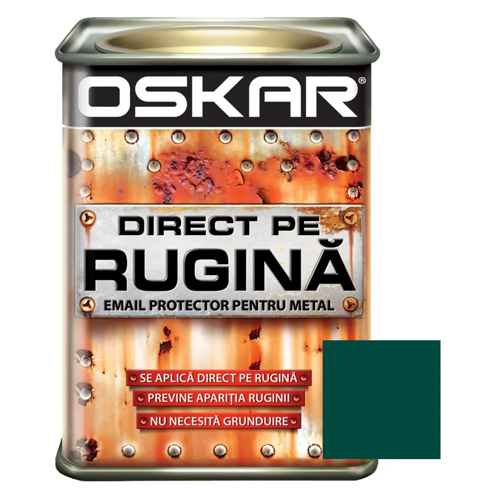 Vopsea alchidica Oskar Direct pe rugina, interior / exterior, verde inchis lucios, 0.5 L