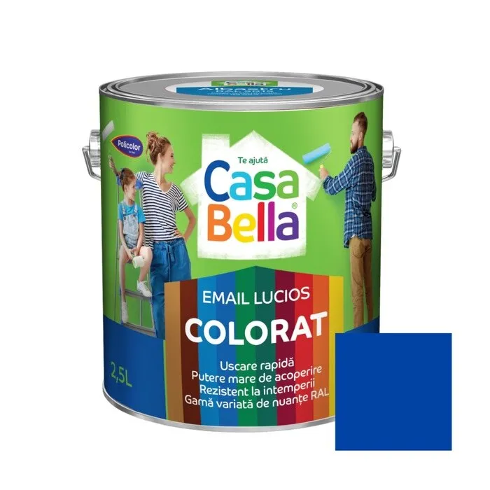 Vopsea alchidica pentru lemn / metal, Casabella, interior / exterior, albastru inchis, 2.5 L
