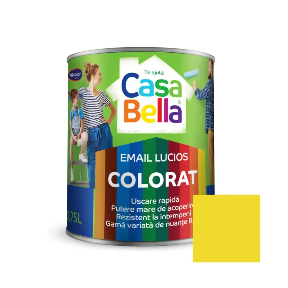 Vopsea alchidica pentru lemn / metal, Casabella, interior / exterior, galben, 0.75 L