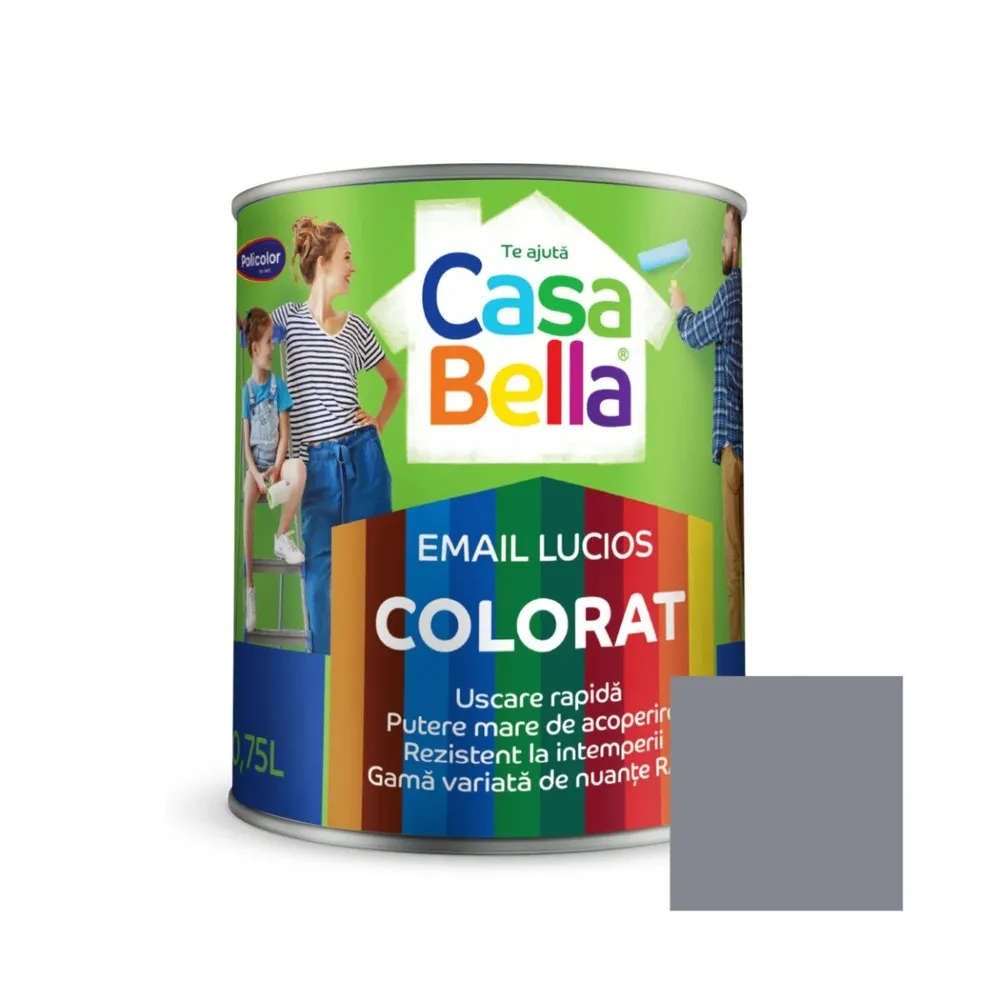 Vopsea alchidica pentru lemn / metal, Casabella, interior / exterior, gri, 0.75 L
