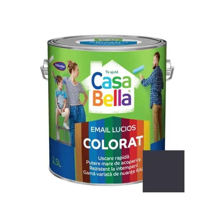 Vopsea alchidica pentru lemn / metal, Casabella, interior / exterior, gri antracit, 2.5 L