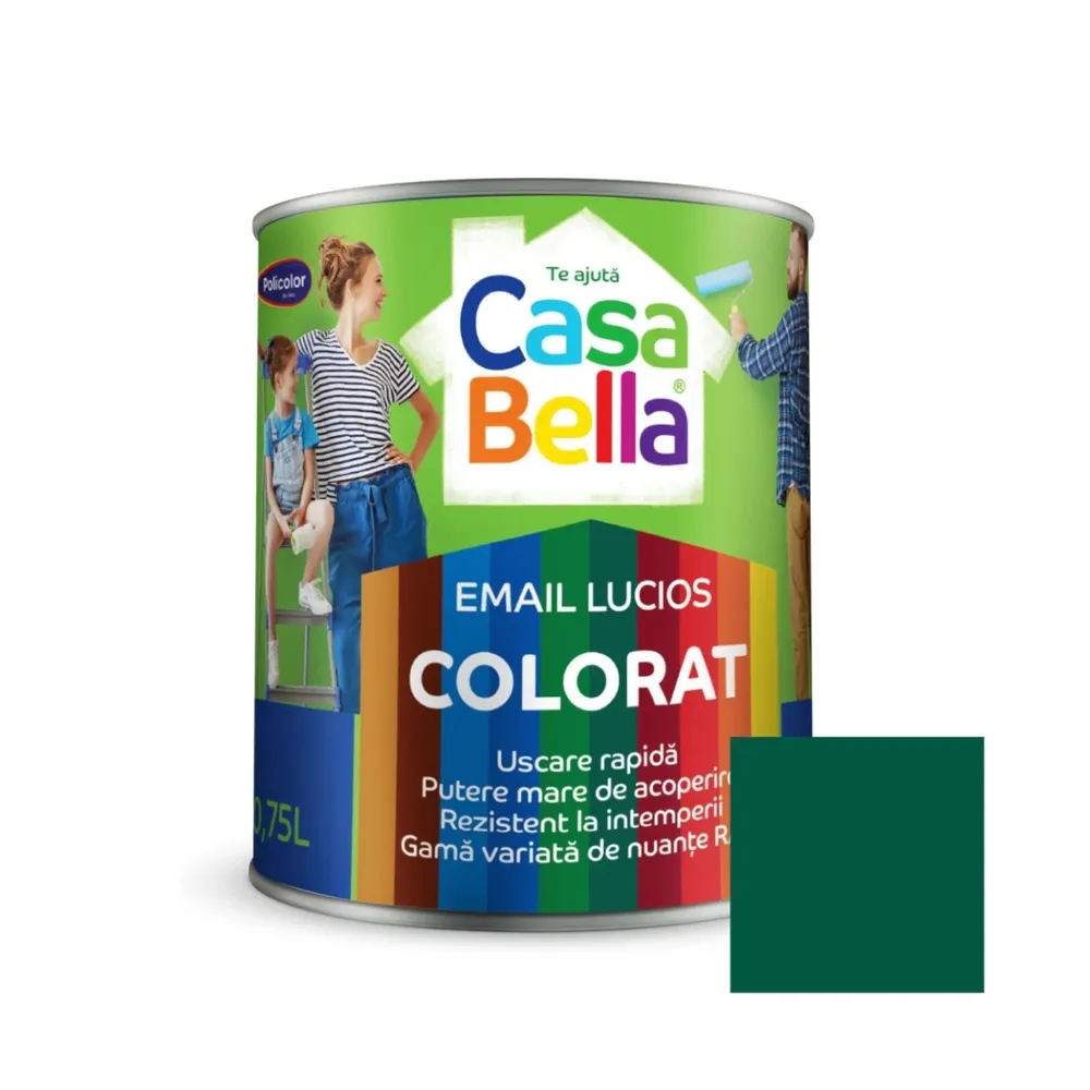 Vopsea alchidica pentru lemn / metal, Casabella, interior / exterior, verde inchis, 0.75 L
