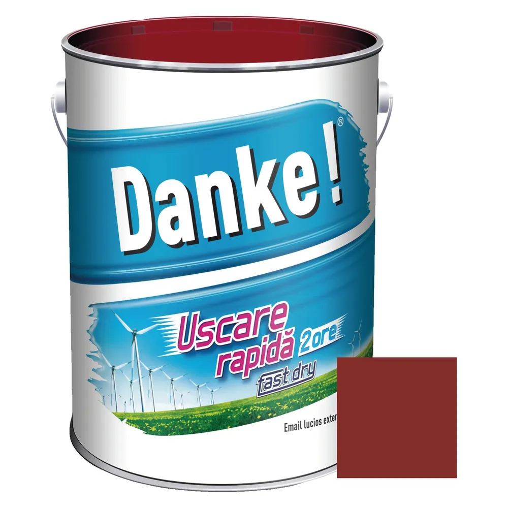 Vopsea alchidica pentru lemn / metal, Danke! Uscare Rapida, interior / exterior, rosu inchis, 4 L