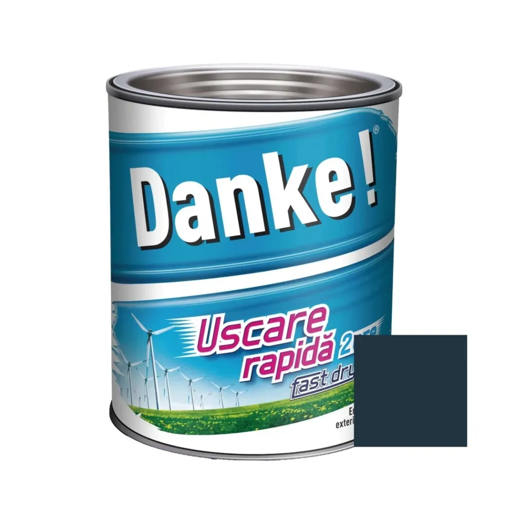Vopsea alchidica pentru lemn / metal, Danke! Uscare Rapida, lucios, interior / exterior, gri antracit RAL 7016, 0.75 L
