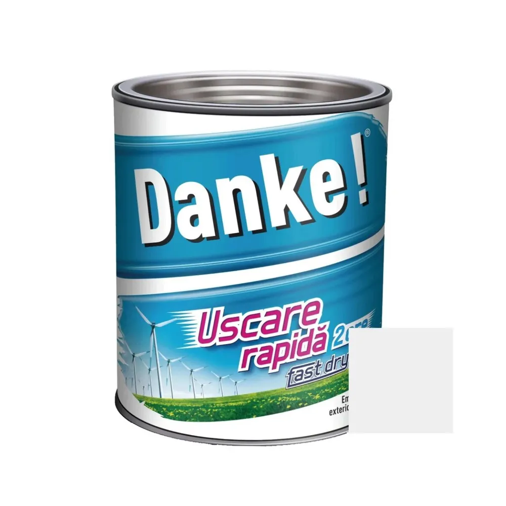 Vopsea alchidica pentru lemn / metal, Danke! Uscare Rapida, mat, interior / exterior, alb, 0.75 L