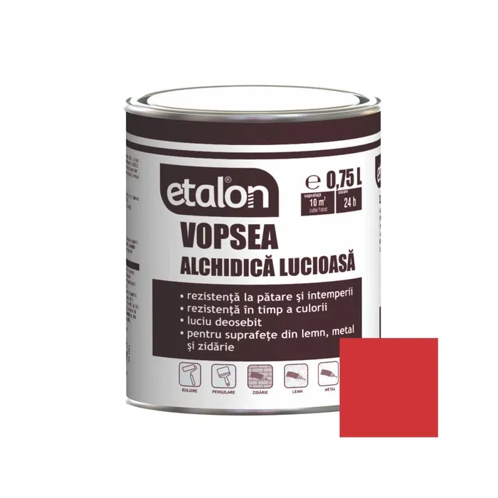 Vopsea alchidica pentru lemn / metal, Etalon, interior / exterior, rosu coral, 0.75 L