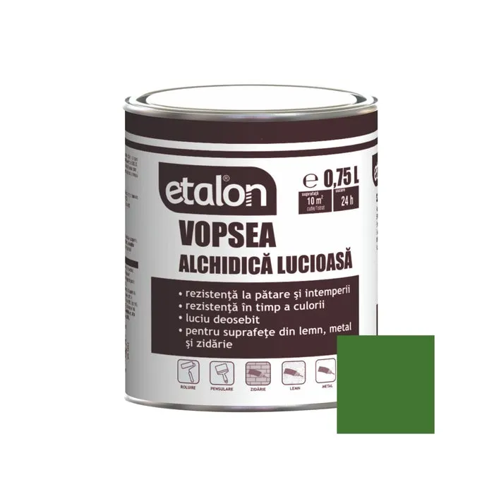 Vopsea alchidica pentru lemn / metal, Etalon, interior / exterior, verde mugur de brad, 0.75 L